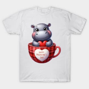 Valentine Hippo In Tea Cup T-Shirt